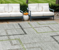 9' X 12' Green And Charcoal Geometric Washable Indoor Outdoor Area Rug