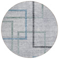 8' Gray Charcoal And Blue Round Geometric Washable Indoor Outdoor Area Rug