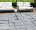 10' X 14' Gray Charcoal And Blue Geometric Washable Indoor Outdoor Area Rug