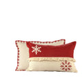 Set of Two Ivory And Red Lumbar Christmas Cotton Throw Pillow Covers