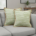 Set of Two 20 Inch Green Beach Striped Cotton Blend Throw Pillows