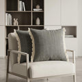 Set of Two 20 Gray And Off White Cotton Throw Pillows with Fringe