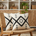 Set of Two 20 Natural And Black Geometric Cotton Throw Pillows with Texture