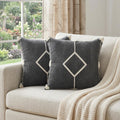 Set of Two 20 Black And Off White Diamond Cotton Throw Pillows
