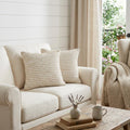Set of Two 20 Ivory And Natural Striped Cotton And Jute Throw Pillows