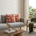 Set of Two 20 Orange And Natural And Orange Polka Dot Cotton Throw Pillows with Pompoms