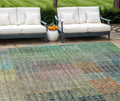 10' X 14' Green Gold And Teal Blue Abstract Washable Indoor Outdoor Area Rug