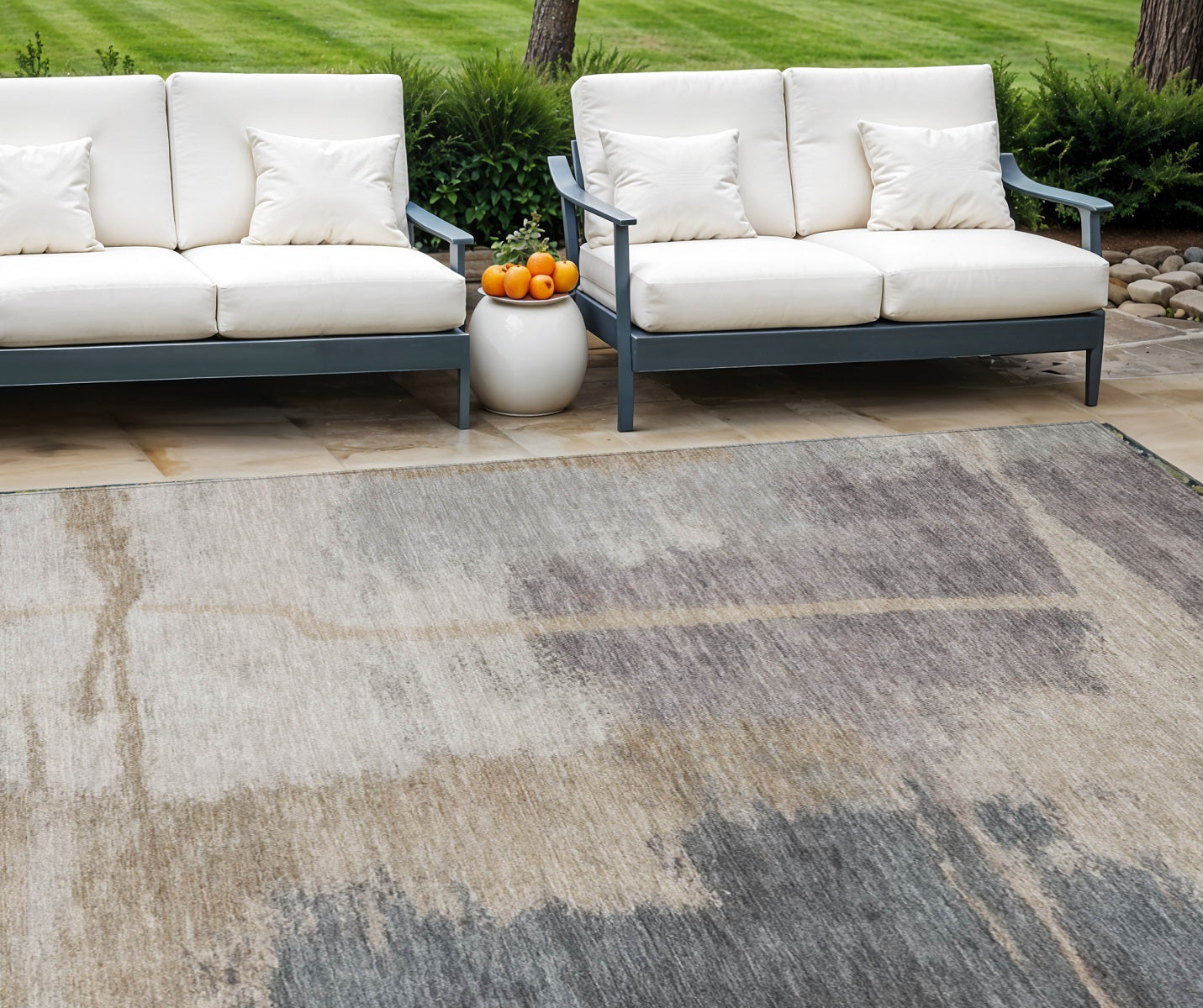 9' X 12' Gray Charcoal And Beige Abstract Washable Indoor Outdoor Area Rug