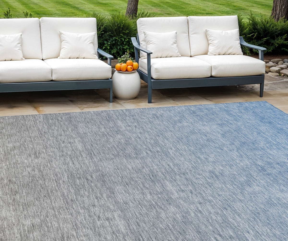 9' X 12' Denim Blue And Gray Ombre Washable Indoor Outdoor Area Rug