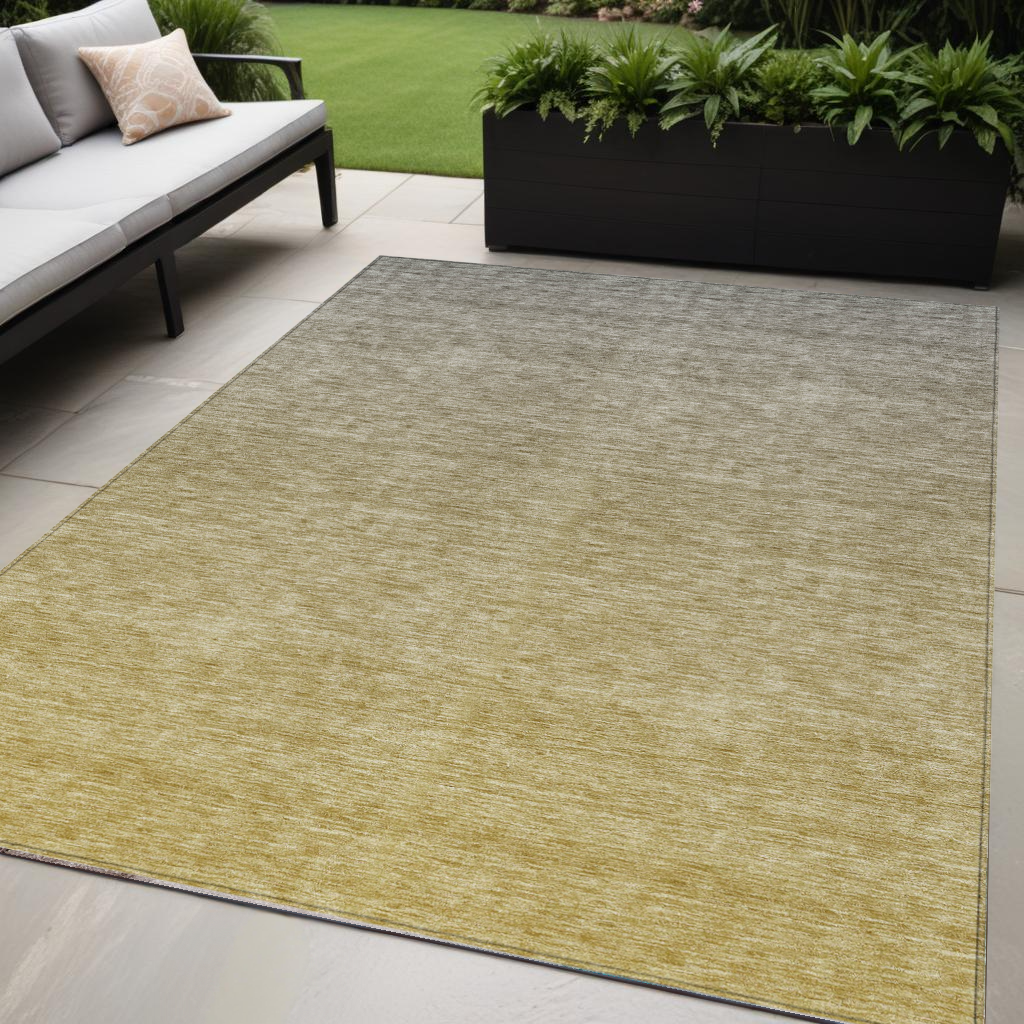 5' X 8' Gold Beige And Taupe Ombre Washable Indoor Outdoor Area Rug