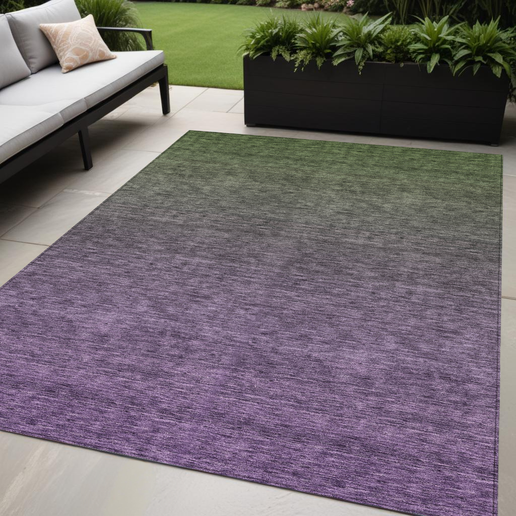 5' X 8' Purple Charcoal And Green Ombre Washable Indoor Outdoor Area Rug