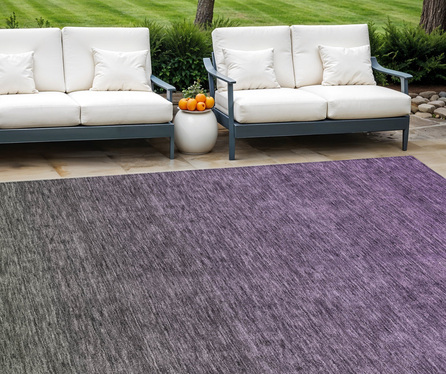 9' X 12' Purple Charcoal And Green Ombre Washable Indoor Outdoor Area Rug