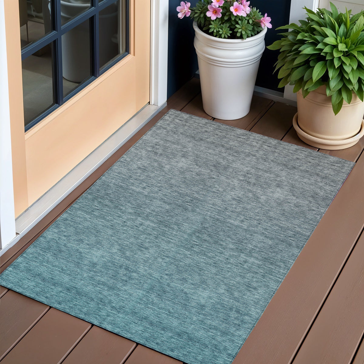 3' X 5' Teal Blue Gray And Charcoal Ombre Washable Indoor Outdoor Area Rug