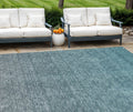 8' X 10' Teal Blue Gray And Charcoal Ombre Washable Indoor Outdoor Area Rug