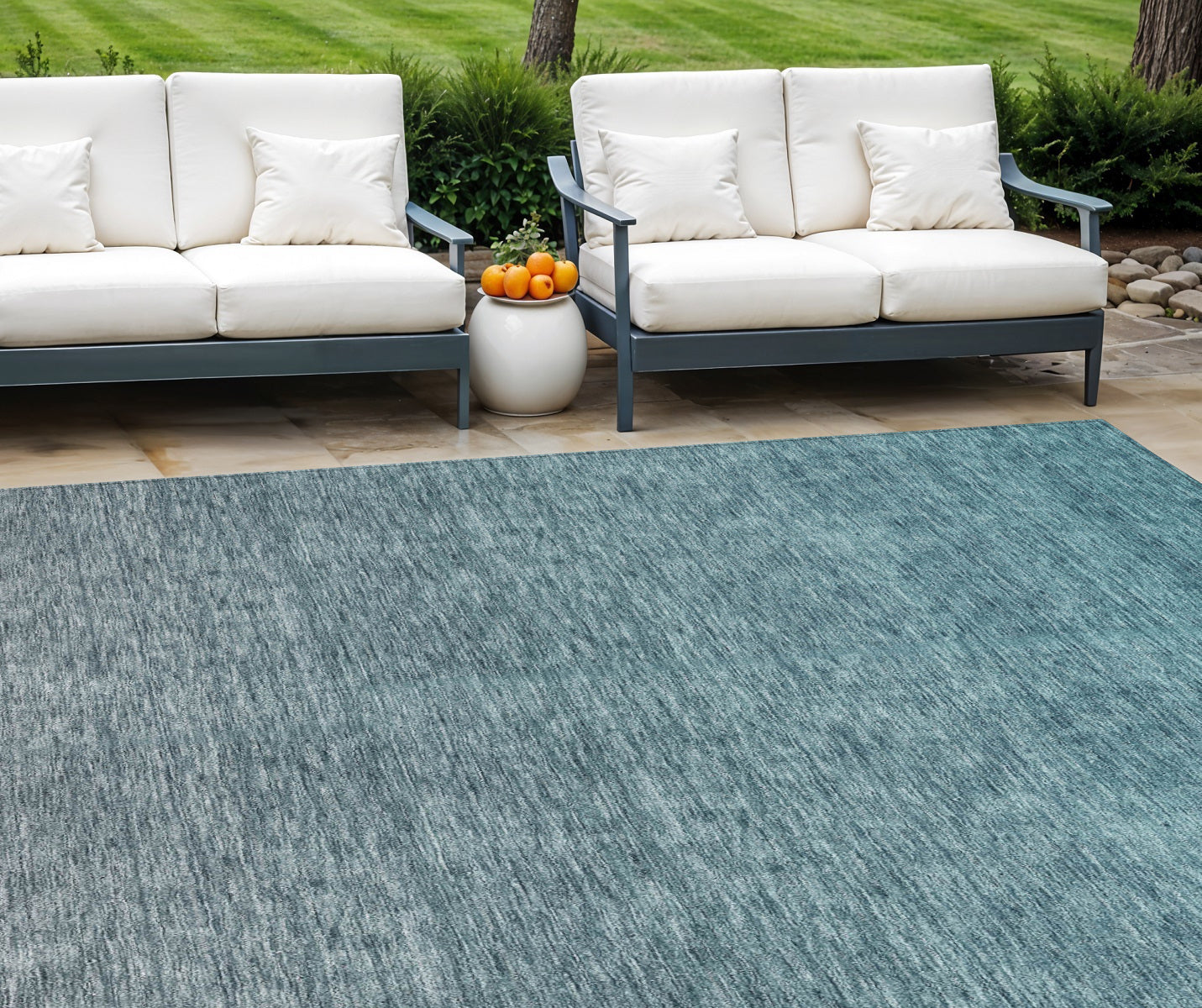9' X 12' Teal Blue Gray And Charcoal Ombre Washable Indoor Outdoor Area Rug