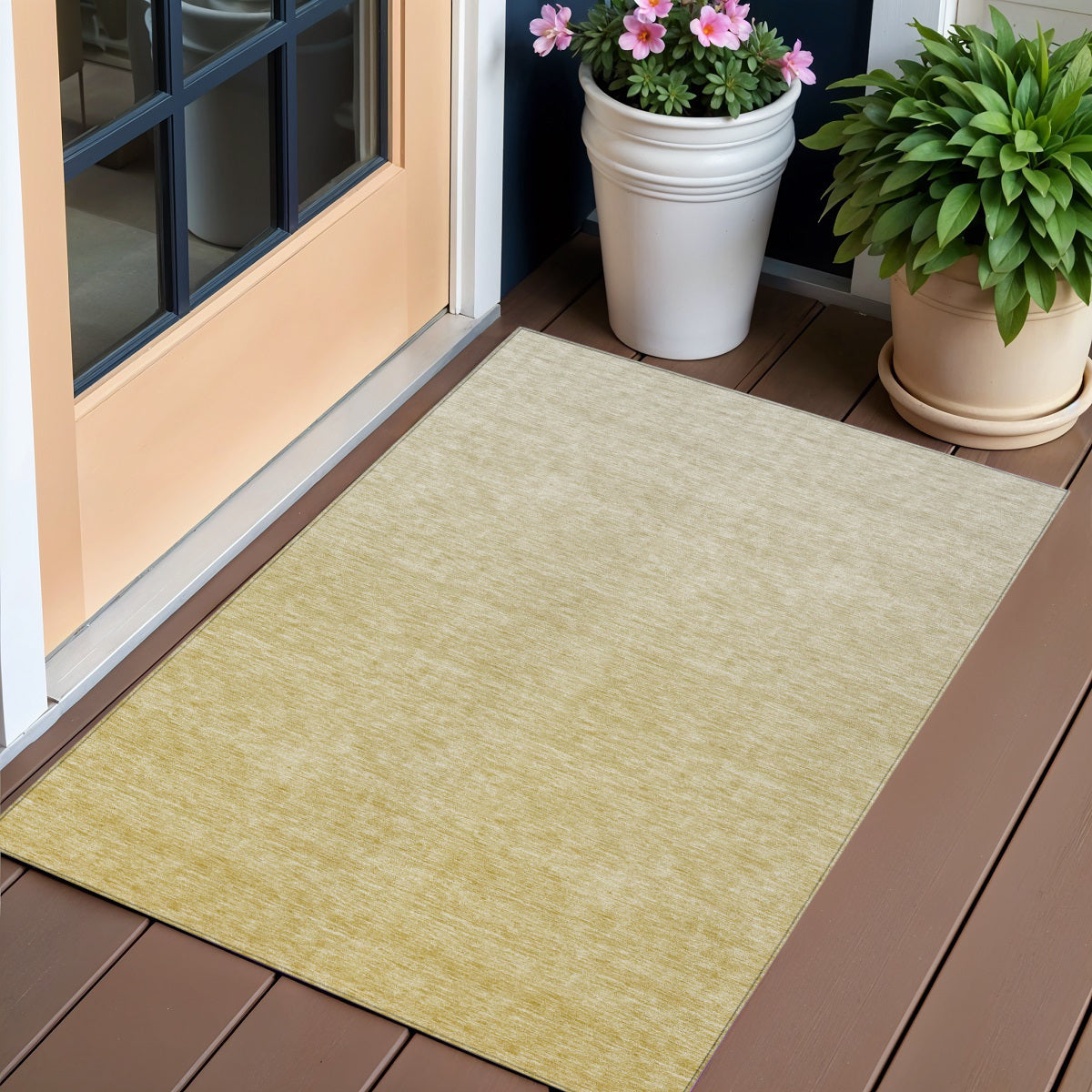 3' X 5' Wheat Gold And Tan Ombre Washable Indoor Outdoor Area Rug