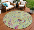 8' Artichoke Green And Pink Round Paisley Washable Indoor Outdoor Area Rug