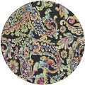 8' Black And Artichoke Green Round Paisley Washable Indoor Outdoor Area Rug