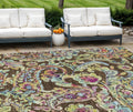 9' X 12' Chocolate And Artichoke Green Paisley Washable Indoor Outdoor Area Rug