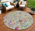 8' Gray Fern Green And Artichoke Green Round Paisley Washable Indoor Outdoor Area Rug