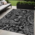 5' X 8' Black Gray And Charcoal Paisley Washable Indoor Outdoor Area Rug