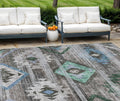 9' X 12' Brown Beige And Blue Southwestern Washable Indoor Outdoor Area Rug