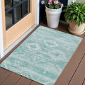 3' X 5' Aqua Turquoise And Ivory Southwestern Washable Indoor Outdoor Area Rug