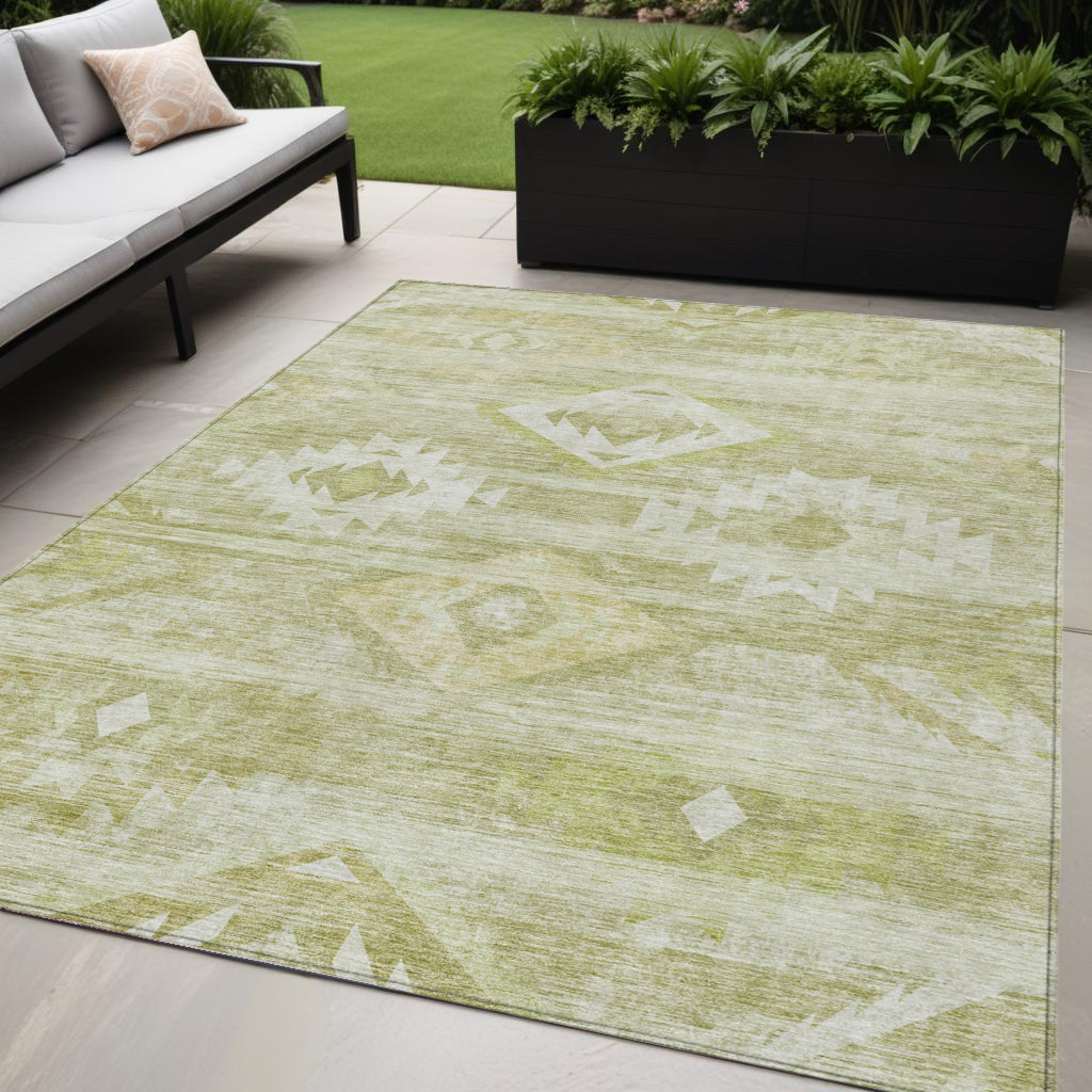 5' X 8' Sage Artichoke Green And Mint Green Southwestern Washable Indoor Outdoor Area Rug