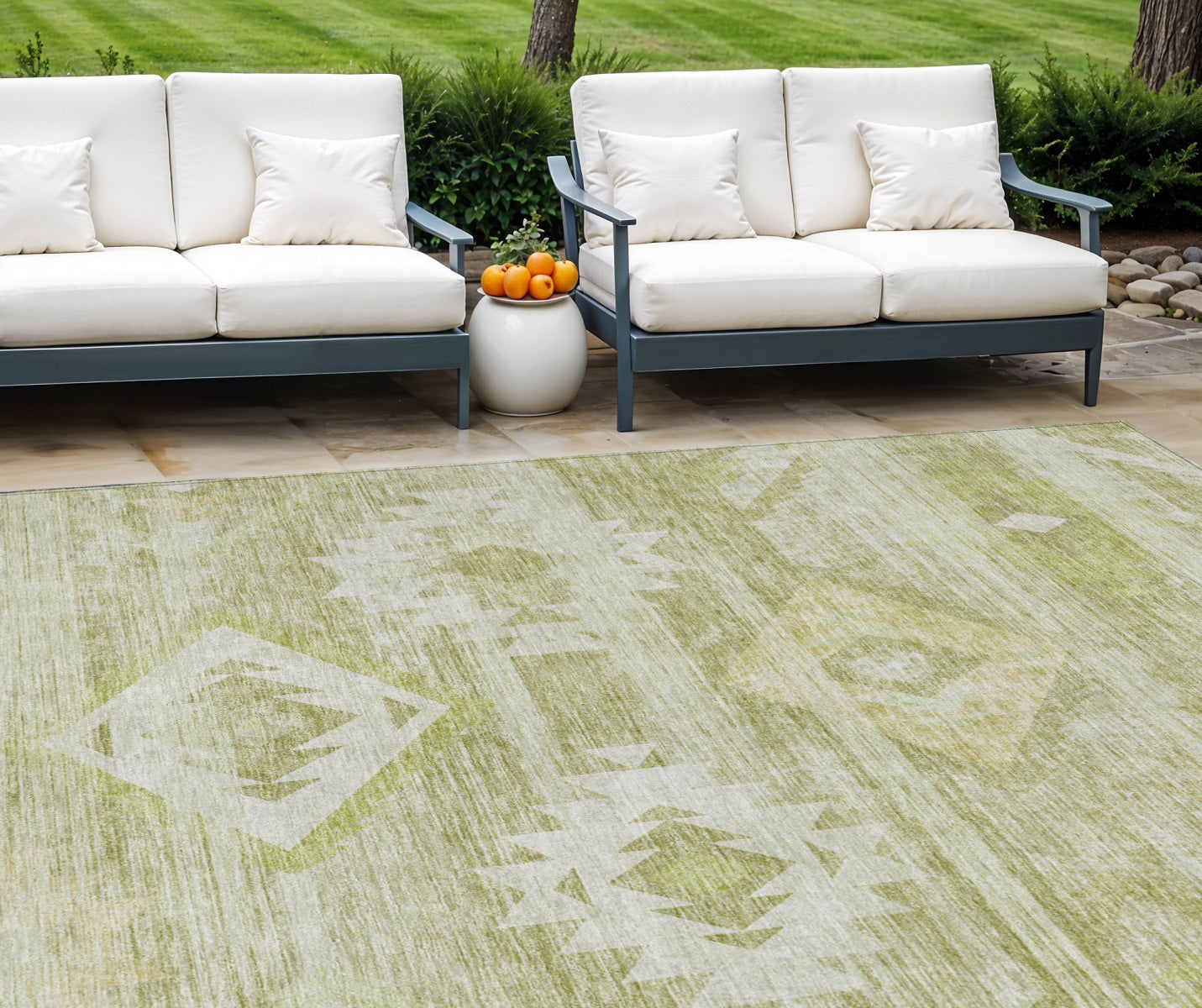 9' X 12' Sage Artichoke Green And Mint Green Southwestern Washable Indoor Outdoor Area Rug