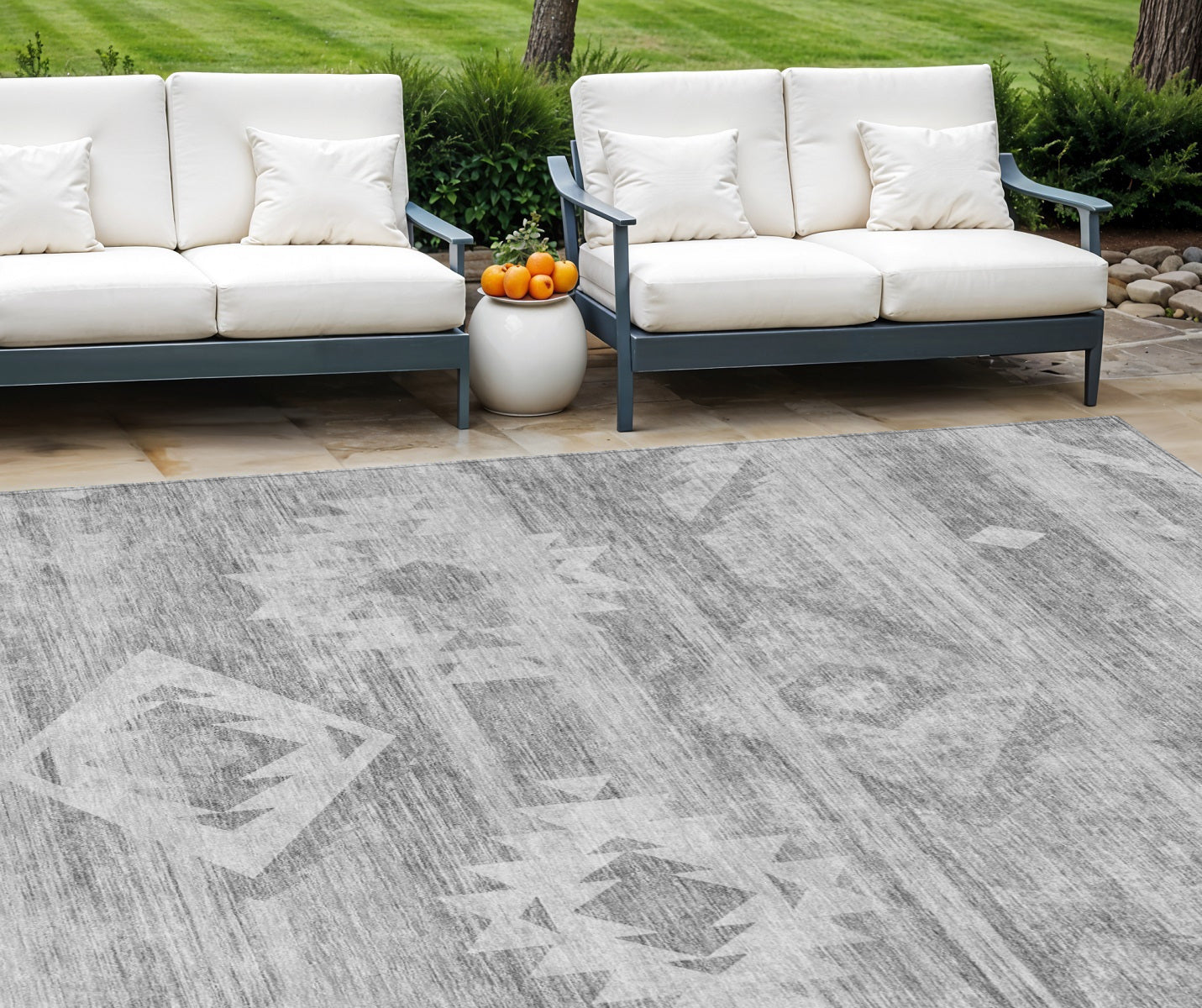 10' X 14' Silver Gray And Charcoal Southwestern Washable Indoor Outdoor Area Rug