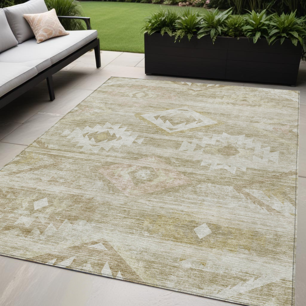 5' X 8' Taupe Beige And Tan Southwestern Washable Indoor Outdoor Area Rug