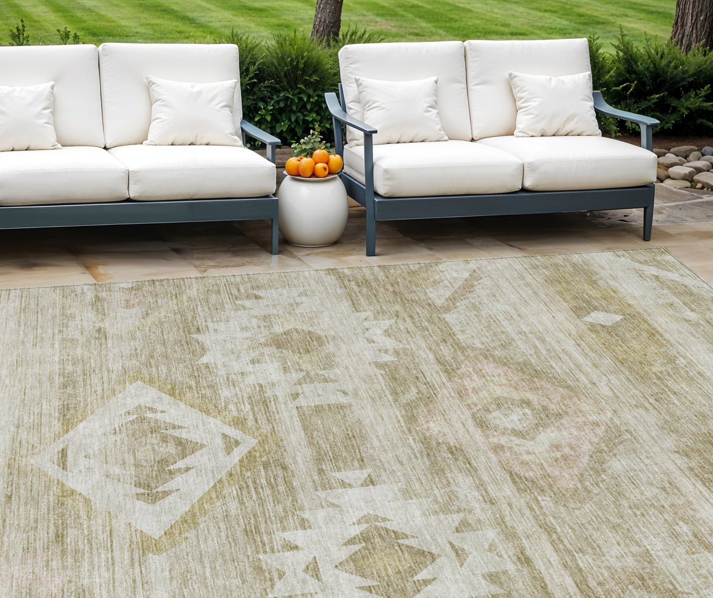 9' X 12' Taupe Beige And Tan Southwestern Washable Indoor Outdoor Area Rug
