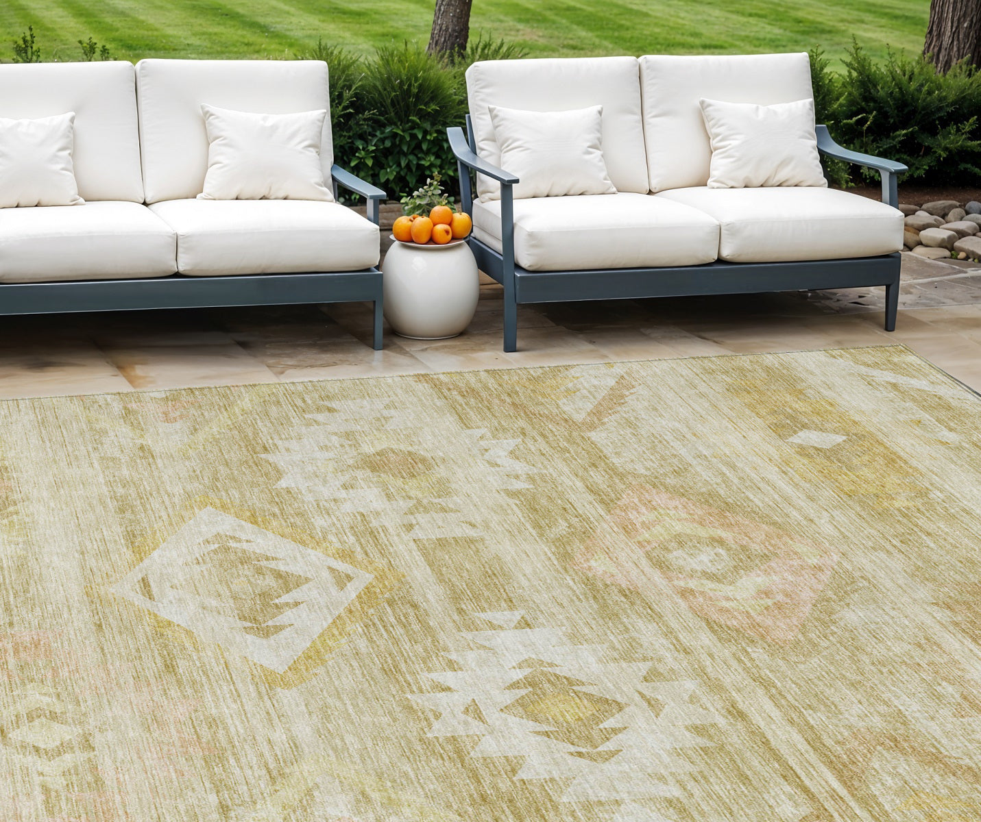9' X 12' Wheat Gold And Beige Southwestern Washable Indoor Outdoor Area Rug