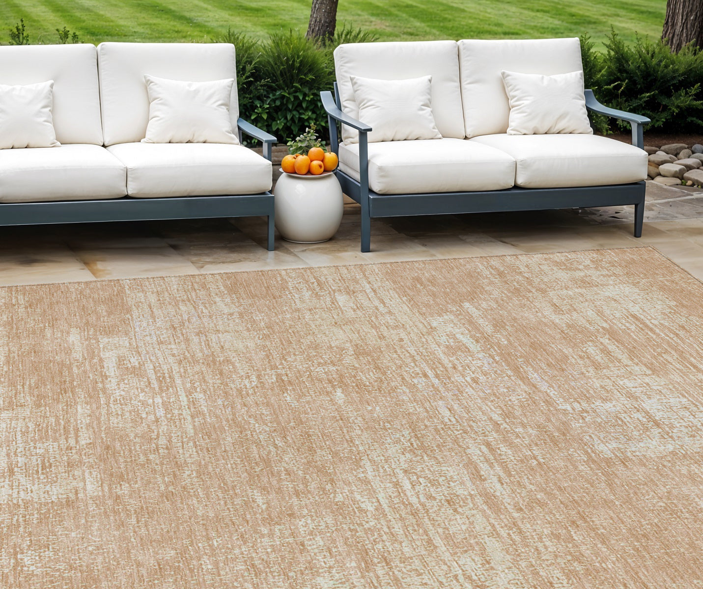 9' X 12' Coral And Salmon Abstract Washable Indoor Outdoor Area Rug