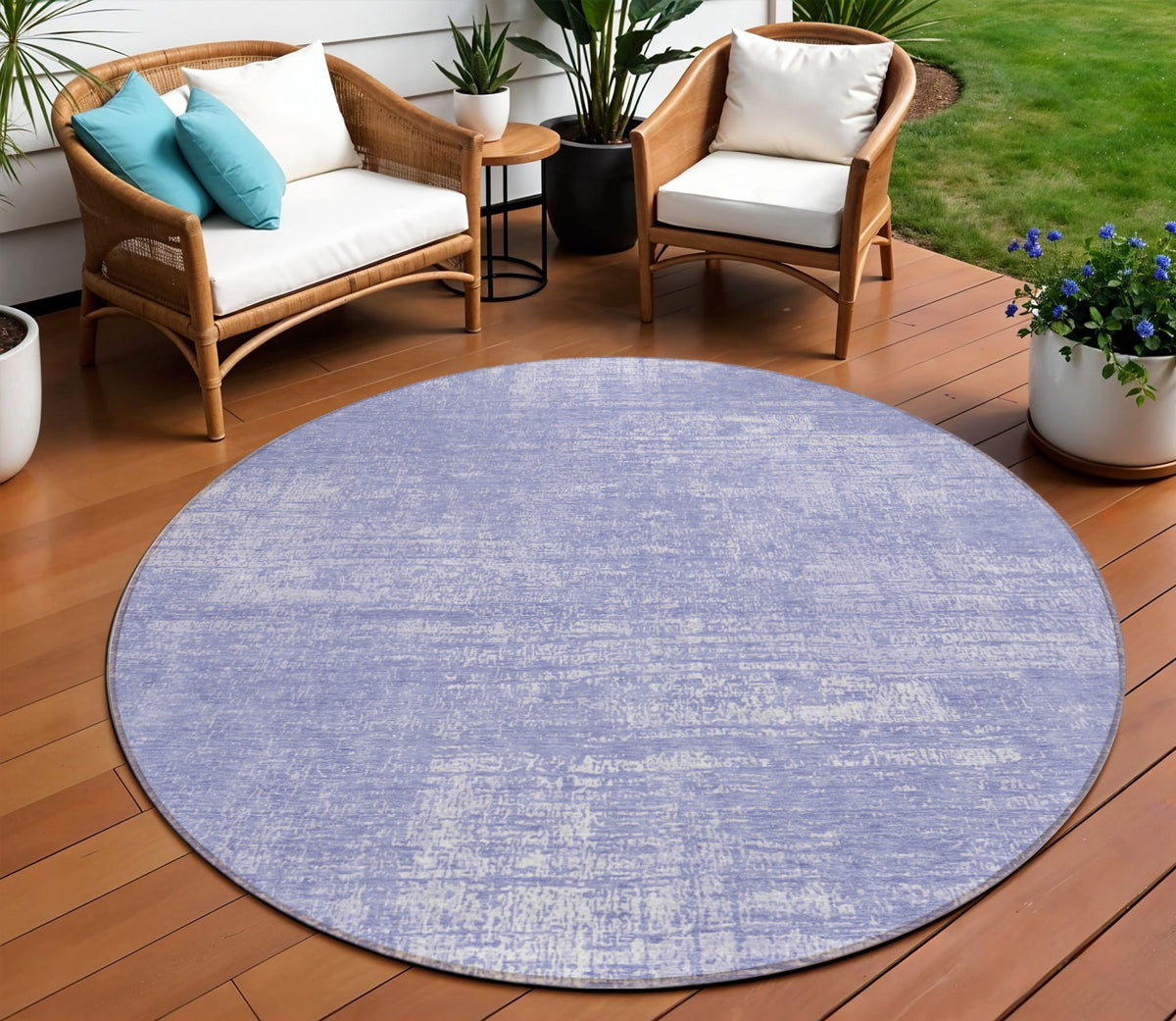 8' Lavender Purple And Lilac Round Abstract Washable Indoor Outdoor Area Rug