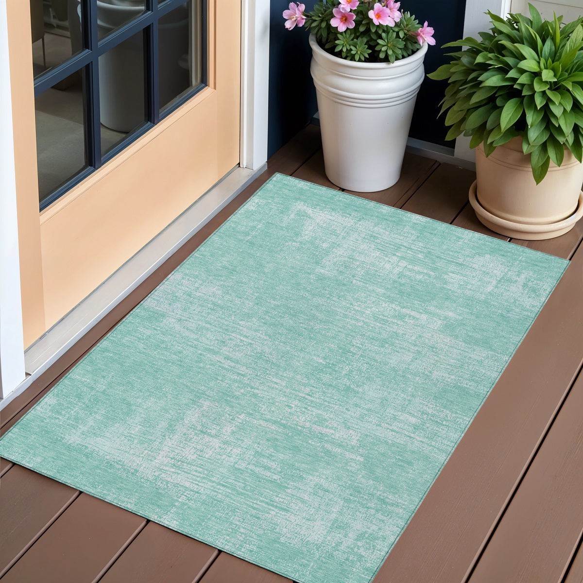 3' X 5' Turquoise And Teal Blue Abstract Washable Indoor Outdoor Area Rug