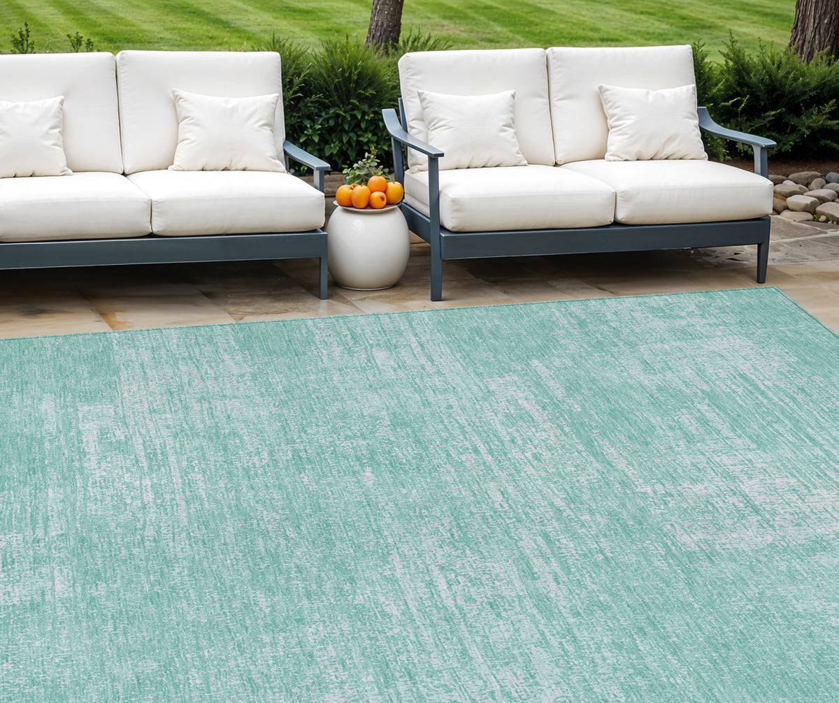 8' X 10' Turquoise And Teal Blue Abstract Washable Indoor Outdoor Area Rug