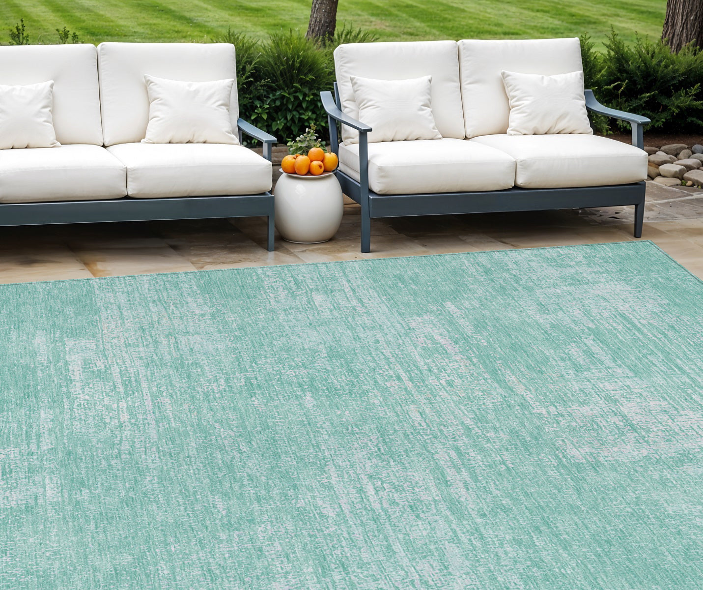 9' X 12' Turquoise And Teal Blue Abstract Washable Indoor Outdoor Area Rug