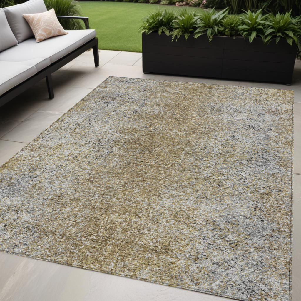 5' X 8' Brown Beige And Charcoal Oriental Washable Indoor Outdoor Area Rug