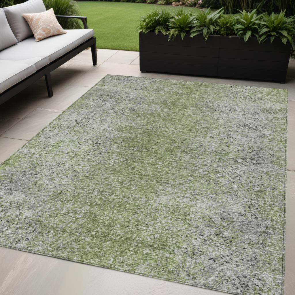 5' X 8' Fern Green Artichoke Green And Ivory Oriental Washable Indoor Outdoor Area Rug