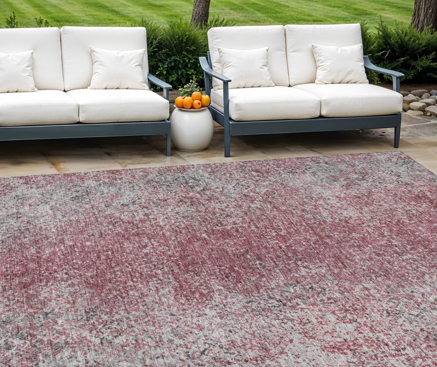 9' X 12' Merlot Silver And Gray Oriental Washable Indoor Outdoor Area Rug