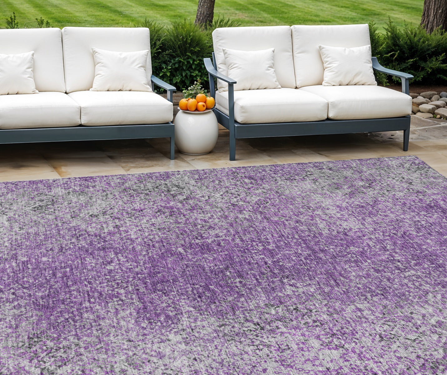 9' X 12' Plum Purple And Silver Oriental Washable Indoor Outdoor Area Rug