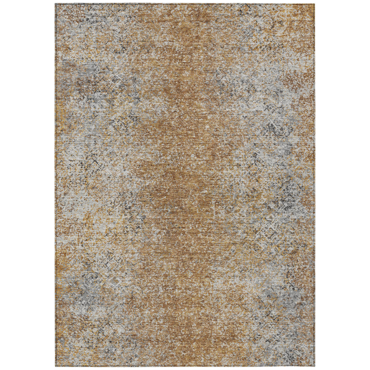 8' X 10' Terra Cotta Silver And Charcoal Oriental Washable Indoor Outdoor Area Rug