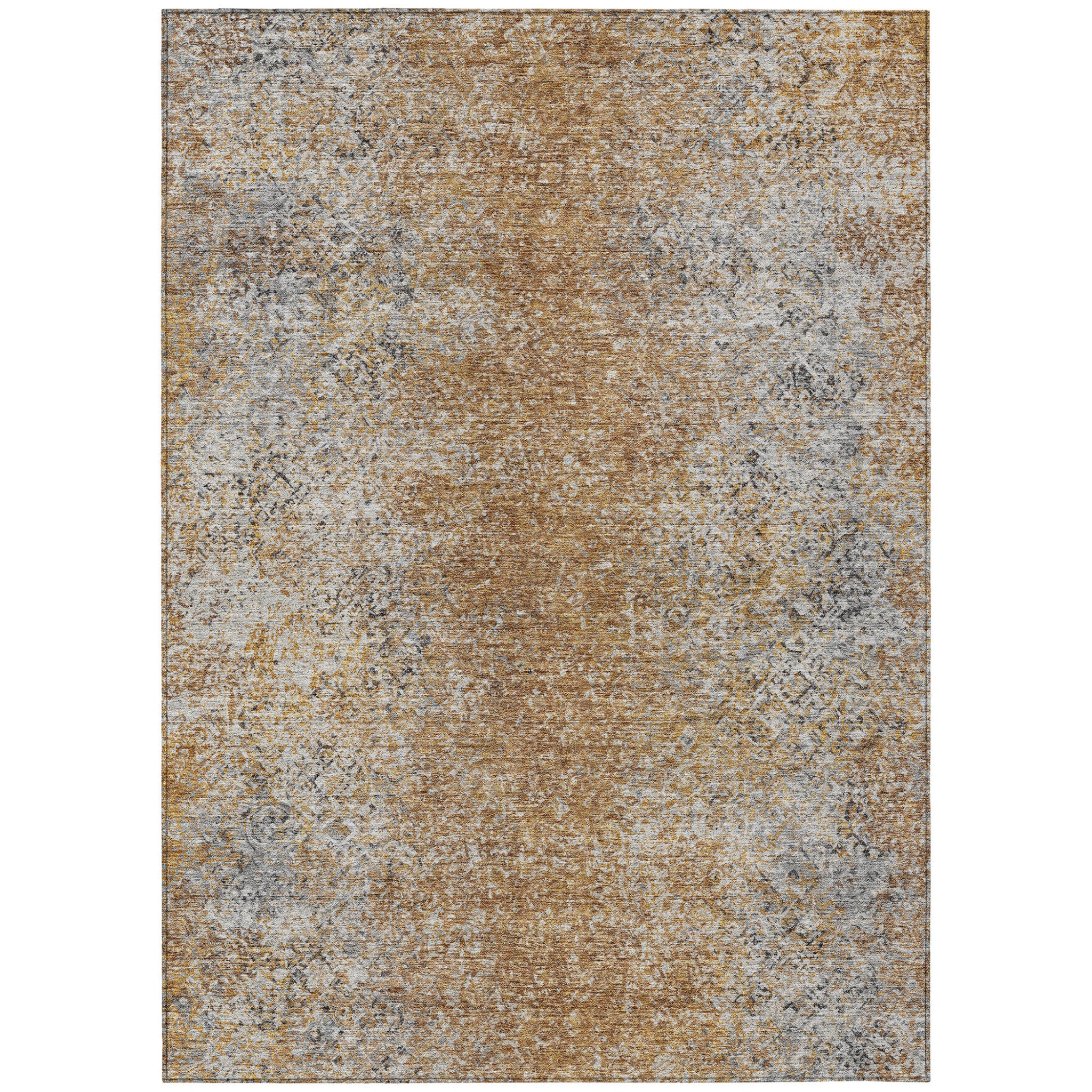 8' X 10' Terra Cotta Silver And Charcoal Oriental Washable Indoor Outdoor Area Rug