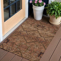 3' X 5' Orange Copper And Brown Floral Washable Indoor Outdoor Area Rug