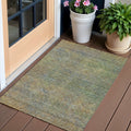 3' X 5' Green Gold And Charcoal Abstract Washable Indoor Outdoor Area Rug