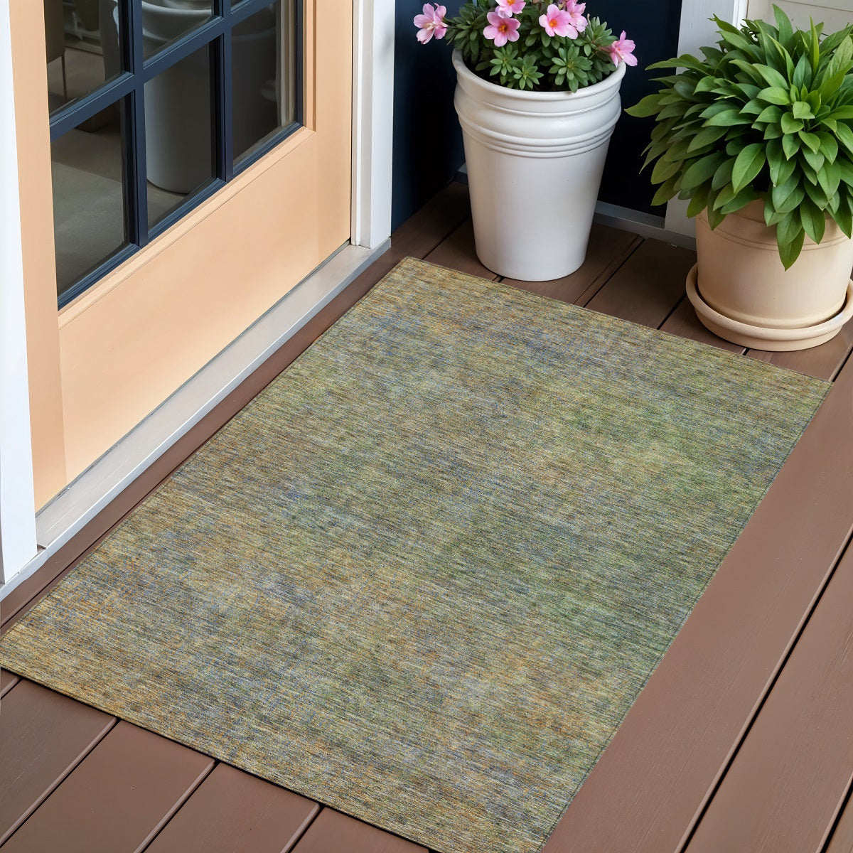 3' X 5' Green Gold And Charcoal Abstract Washable Indoor Outdoor Area Rug