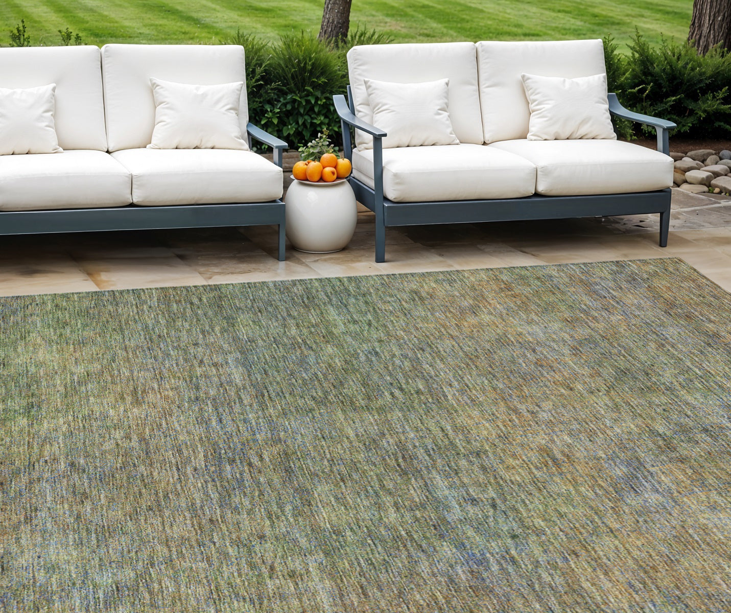 9' X 12' Green Gold And Charcoal Abstract Washable Indoor Outdoor Area Rug