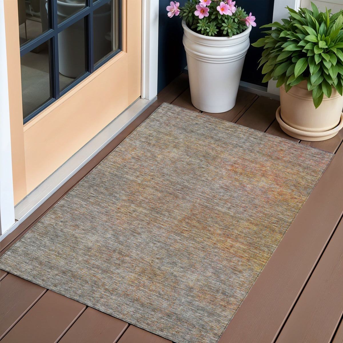3' X 5' Gray Charcoal And Orange Abstract Washable Indoor Outdoor Area Rug