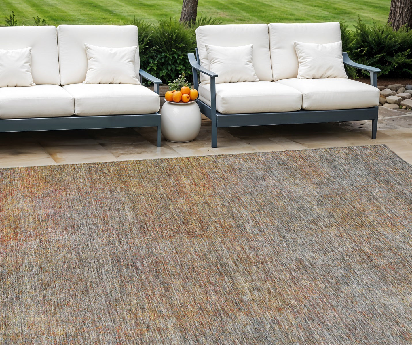 9' X 12' Gray Charcoal And Orange Abstract Washable Indoor Outdoor Area Rug